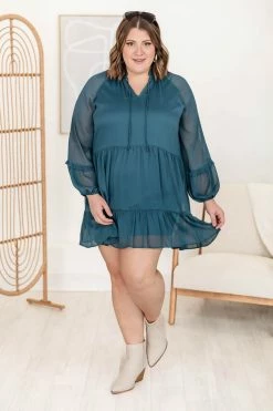 Best Sale 🔔 Pink Lily Happier Than Ever Teal Notched Neckline Mini 👗 Dress FINAL SALE 🎉 -Cheap dresses Store 184330 9 650x