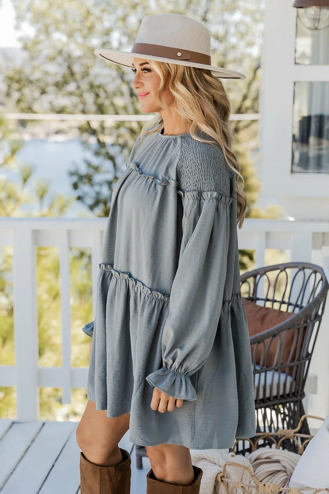 Wholesale β¨ Pink Lily I'll Always Remember Steel Grey Smocked Shoulder Mini π Dress π 4 Wholesale β¨ Pink Lily I'll Always Remember Steel Grey Smocked Shoulder Mini π Dress π - Image 4