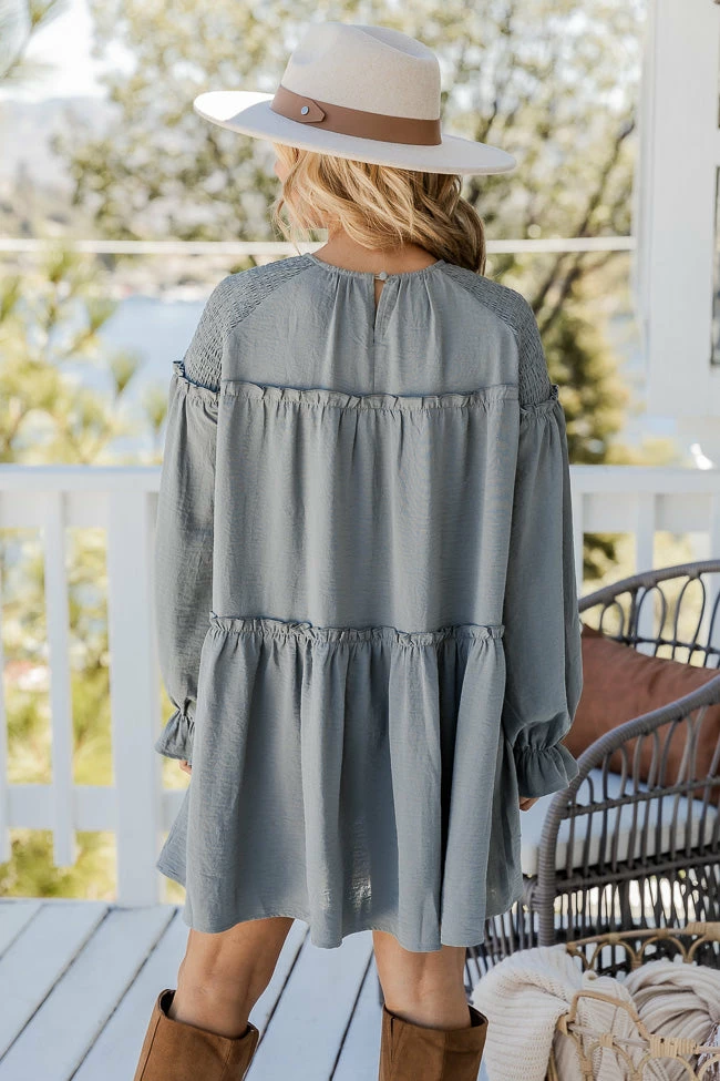 Wholesale β¨ Pink Lily I'll Always Remember Steel Grey Smocked Shoulder Mini π Dress π 5 Wholesale β¨ Pink Lily I'll Always Remember Steel Grey Smocked Shoulder Mini π Dress π - Image 5