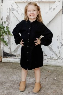 New 🔔 Pink Lily State Of Success Kids Black Button Front 👗 Dress FINAL SALE 👍