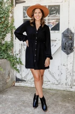 Best Pirce π― Pink Lily State Of Success Black Button Front π Dress π