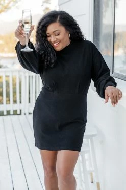 Deals 🎁 Pink Lily Matched Energy Black Mock Neck Sweater 👗 Dress FINAL SALE 🎉 -Cheap dresses Store 184644 4 650x