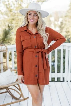 Flash Sale 😍 Pink Lily Ever Since You Rust Ribbed Knit Belted 👕 Shirt 👗 Dress FINAL SALE 🌟 -Cheap dresses Store 184676 eversinceyou 183708 shasta 174114 differenttimezonesivory 5 650x