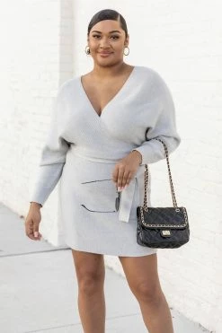 Brand new 🧨 Pink Lily Talk Of The Town Grey Sweater Mini 👗 Dress FINAL SALE 🥰 -Cheap dresses Store 184724 4 650x
