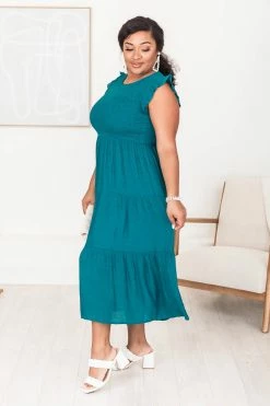 Best Pirce 🥰 Pink Lily Turn Of Events Teal Tiered Midi 👗 Dress 😍 -Cheap dresses Store 184764 10 650x
