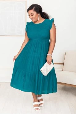 Best Pirce 🥰 Pink Lily Turn Of Events Teal Tiered Midi 👗 Dress 😍 -Cheap dresses Store 184764 9 650x