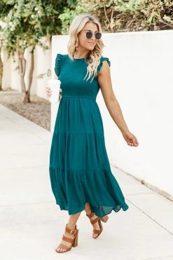 Best Pirce π₯° Pink Lily Turn Of Events Teal Tiered Midi π Dress π