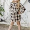 Hot Sale 😀 Pink Lily Out Of My Control Kids Tan Plaid Tie Waist 👗 Dress ✔️