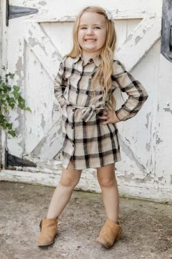 Cheap dresses Store 17 Hot Sale π Pink Lily Out Of My Control Kids Tan Plaid Tie Waist π Dress βοΈ