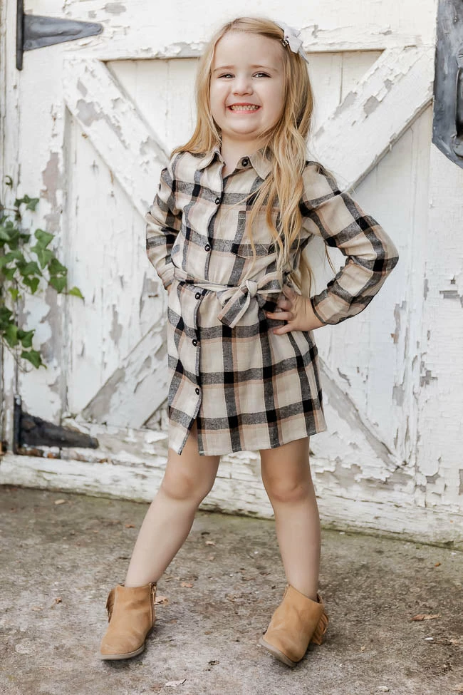 Hot Sale π Pink Lily Out Of My Control Kids Tan Plaid Tie Waist π Dress βοΈ 1 Hot Sale π Pink Lily Out Of My Control Kids Tan Plaid Tie Waist π Dress βοΈ