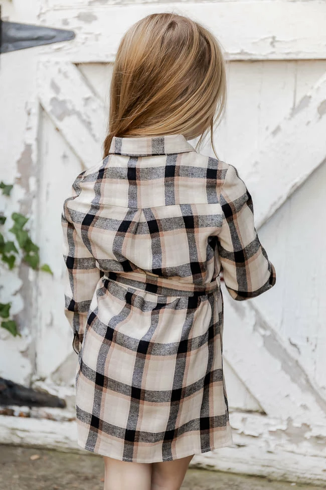 Hot Sale π Pink Lily Out Of My Control Kids Tan Plaid Tie Waist π Dress βοΈ 3 Hot Sale π Pink Lily Out Of My Control Kids Tan Plaid Tie Waist π Dress βοΈ - Image 3