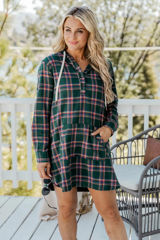 Best deal π Pink Lily Changing With The Leaves Green Hooded Plaid Mini π Dress π 2 Best deal π Pink Lily Changing With The Leaves Green Hooded Plaid Mini π Dress π - Image 2