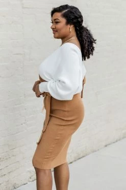 Promo 👍 Pink Lily Do The Unthinkable Brown And Ivory Colorblock Wrap Midi 👗 Dress 🧨 -Cheap dresses Store 184866 10 650x