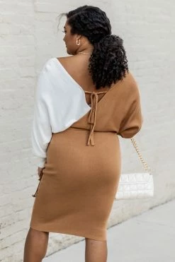 Promo 👍 Pink Lily Do The Unthinkable Brown And Ivory Colorblock Wrap Midi 👗 Dress 🧨 -Cheap dresses Store 184866 11 650x