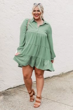 Buy ✨ Pink Lily Lead Me There Olive Collared Knit Henley Mini 👗 Dress 👏 -Cheap dresses Store 184950 2 650x