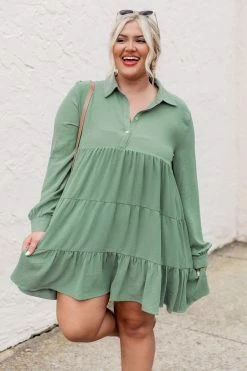 Buy ✨ Pink Lily Lead Me There Olive Collared Knit Henley Mini 👗 Dress 👏 -Cheap dresses Store 184950 4 650x