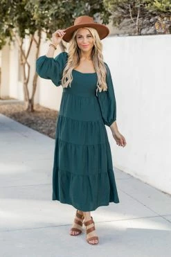 Best deal π Pink Lily All Of The Lights Emerald Tiered Midi π Dress FINAL SALE π