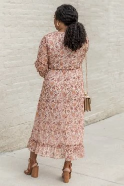 Outlet ✨ Pink Lily Want It That Way Brown Floral Midi 👗 Dress FINAL SALE 🧨 -Cheap dresses Store 184956 1 650x