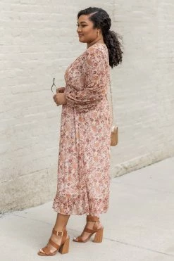 Outlet ✨ Pink Lily Want It That Way Brown Floral Midi 👗 Dress FINAL SALE 🧨 -Cheap dresses Store 184956 6 650x