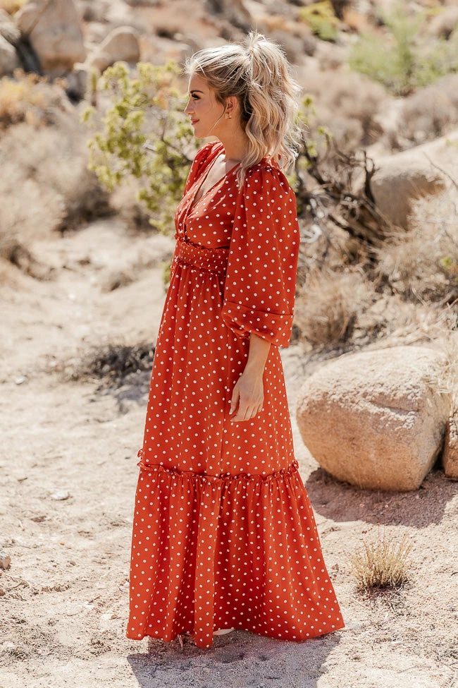 Brand new β€οΈ Pink Lily Gather Your Thoughts Rust Polka Dot Smocked Waist Maxi π Dress β 4 Brand new β€οΈ Pink Lily Gather Your Thoughts Rust Polka Dot Smocked Waist Maxi π Dress β - Image 4