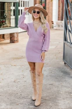 Best Pirce π₯ Pink Lily Reach Out To Me Lilac Cable Knit Wrap Sweater π Dress π₯°