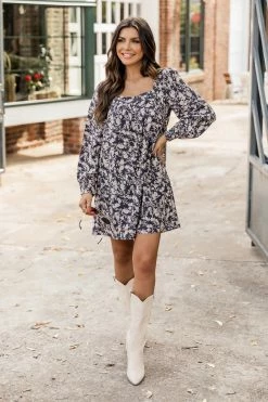 Deals β Pink Lily Romantic History Charcoal Floral Mini π Dress π₯°