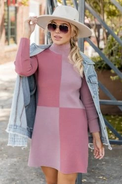 Wholesale π Pink Lily On The Way Out Pink Colorblock Sweater π Dress βοΈ