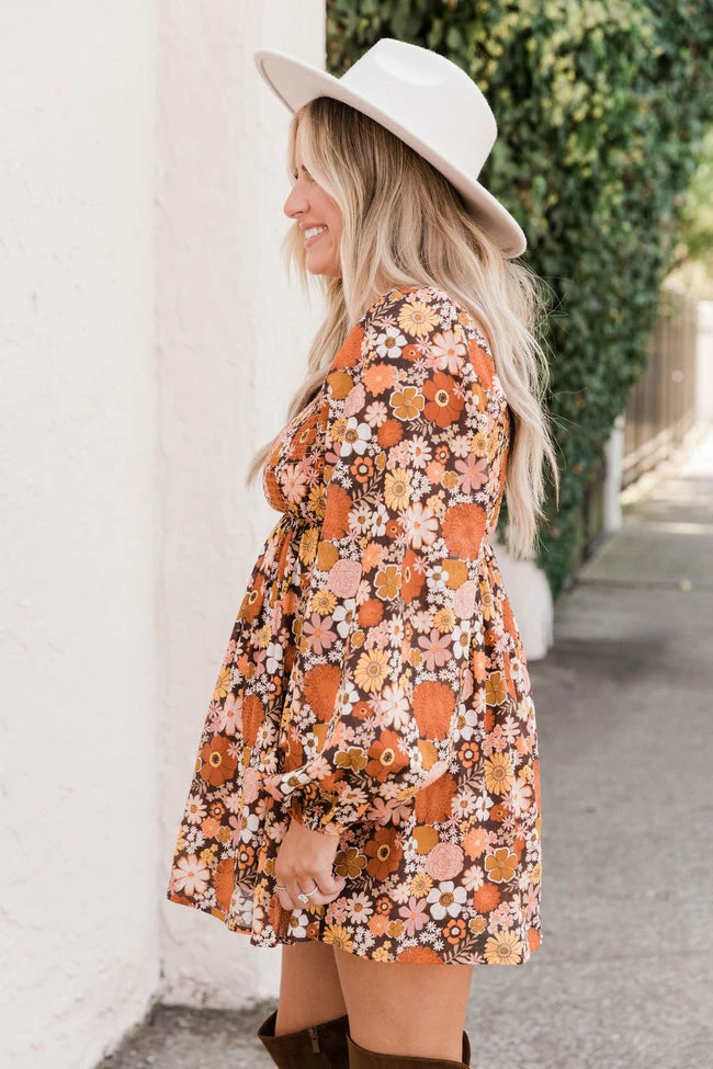 Wholesale β Daisy Dreamin' Brown Floral π Dress - Krista X Pink Lily β¨ 4 Wholesale β Daisy Dreamin' Brown Floral π Dress - Krista X Pink Lily β¨ - Image 4