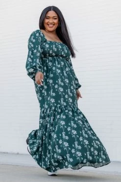 Outlet π Pink Lily Another Love Song Green Floral Square Neck Maxi π Dress FINAL SALE π₯°