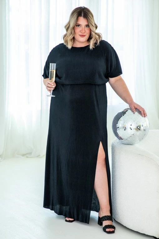 Outlet 👍 Pink Lily I Almost Do Black Plisse Short Sleeve Maxi 👗 Dress ❤️ -Cheap dresses Store 186066 1 650x