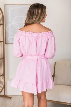 Coupon 😉 CAITLIN COVINGTON X PINK LILY Nantucket Pink Off The Shoulder Button Front Mini 👗 Dress FINAL SALE 💯 -Cheap dresses Store 1K0A1218 e8903d5f 115f 410d b18d 7d0755d09c1e 650x