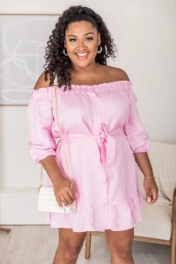 Coupon 😉 CAITLIN COVINGTON X PINK LILY Nantucket Pink Off The Shoulder Button Front Mini 👗 Dress FINAL SALE 💯 -Cheap dresses Store 1K0A1393 453d06a6 8c6f 4f52 a743 c6f9cdfd5f6b 650x