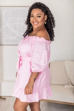 Coupon 😉 CAITLIN COVINGTON X PINK LILY Nantucket Pink Off The Shoulder Button Front Mini 👗 Dress FINAL SALE 💯 -Cheap dresses Store 1K0A1394 31af4450 b014 4c96 b6da 0bf94c9479b8 650x