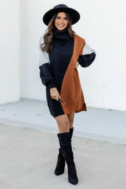 Buy π Pink Lily Come With Me Black Colorblock Turtleneck Sweater π Dress π