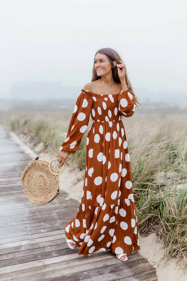 Top 10 π CAITLIN COVINGTON X PINK LILY Bluff Walk Brown Polka Dot Off The Shoulder Maxi π Dress FINAL SALE π― 4 Top 10 π CAITLIN COVINGTON X PINK LILY Bluff Walk Brown Polka Dot Off The Shoulder Maxi π Dress FINAL SALE π― - Image 4