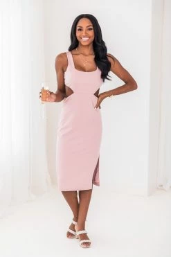 Cheapest 🤩 Pink Lily Marvelous Dance Blush Cutout Midi 👗 Dress FINAL SALE 🥰