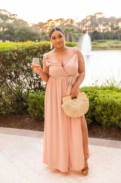 Wholesale ❤️ Pink Lily Show Up Late Peach Knot Satin Maxi 👗 Dress FINAL SALE ❤️ -Cheap dresses Store peachmaxi1 650x