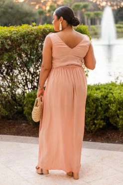 Wholesale ❤️ Pink Lily Show Up Late Peach Knot Satin Maxi 👗 Dress FINAL SALE ❤️ -Cheap dresses Store peachmaxi4 650x